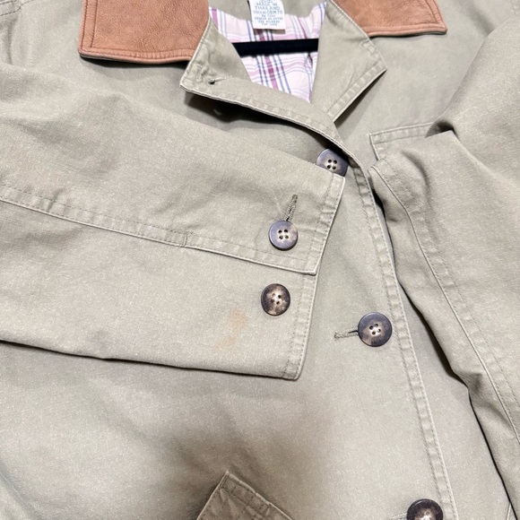 LL Bean Vintage Leather Collar Barn Jacket Olive Small Petite Cottagecore - Picture 8 of 10